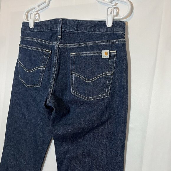 Carhartt Women’s Blue Jeans 8x34 Straight Fit Zipper Pockets Mid Rise - Picture 9 of 13